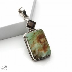 Colgante de crisoprasa en bruto y gema natural, plata de ley - Modelo 1, Cuarzo ahumado
