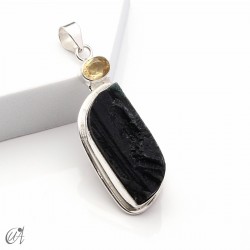 Rough tourmaline pendant with faceted gemstone, sterling silver - Model 1, Citrine