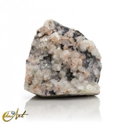 White apophyllite on chalcedony with stilbite