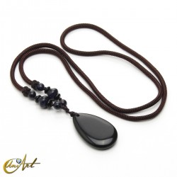 Collar con lágrima de ágata negra y piedra oro azul