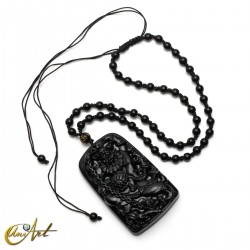 Obsidian amulet with necklace, Zhong Kui