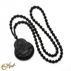 Buda feliz de obsidiana con collar - Modelo 1