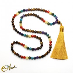 Tiger eye mala beads with chakra stones - 6 mm