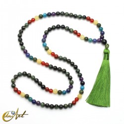 Japa mala made of kambaba jasper and chakra stones - 6 mm