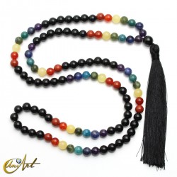 Black tourmaline japa mala and the seven chakra stones, 8 mm