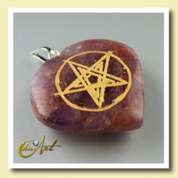 Heart with Pentagrama engraved in Natural Stone - Amethyst