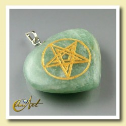 Heart with Pentagrama engraved in Natural Stone - Green Aventurine