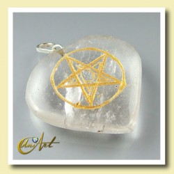 Heart with Pentagrama engraved in Natural Stone - Crystal Quartz