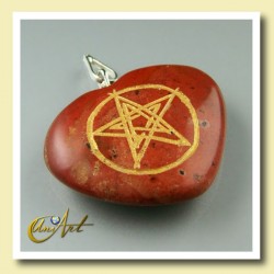 Heart with Pentagrama engraved in Natural Stone - Red Jasper