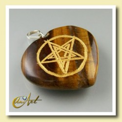 Heart with Pentagrama engraved in Natural Stone - Tiger Eye