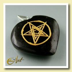Heart with Pentagrama engraved in Natural Stone - Black Tourmaline
