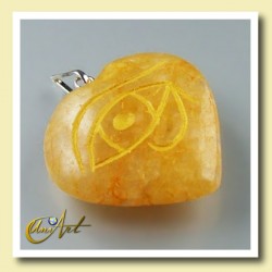 Heart pendant with the Udyat  (Eye of Horus) engraved - Golden Quartz