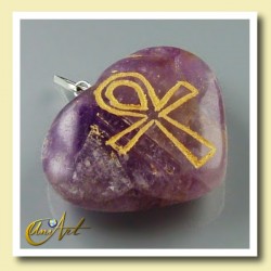 Ankh ( Cruz Egipcia ) - Colgante Corazón grabado - Amatista