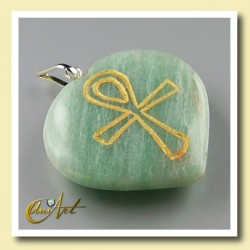 Ankh (Egyptian cross) - Engraved Heart Pendant - Green Aventurine