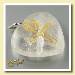 Ankh ( Cruz Egipcia ) - Colgante Corazón grabado - Cristal de Roca