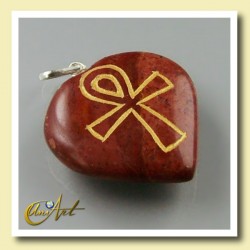 Ankh (Egyptian cross) - Engraved Heart Pendant - Red Jasper