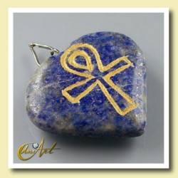 Ankh ( Cruz Egipcia ) - Colgante Corazón grabado - Lapislázuli