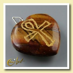 Ankh ( Cruz Egipcia ) - Colgante Corazón grabado - Ojo de Tigre