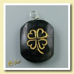 Clover - pendant engraved - Black Tourmaline