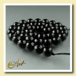 10 mm black agate faceted round beads - 10 mm