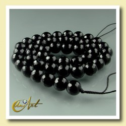 String of round bead 8mm Black Agate - Faceted - 8 mm