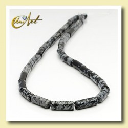 Snowflake obsidian bead - cylinder - 12 mm