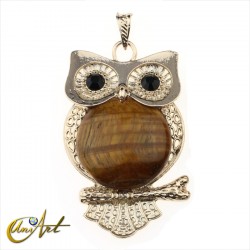Tiger eye owl pendant - Gold
