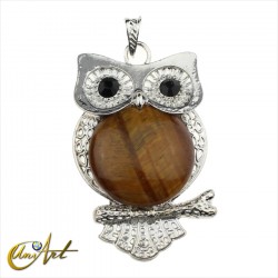 Tiger eye owl pendant - Color: Silver