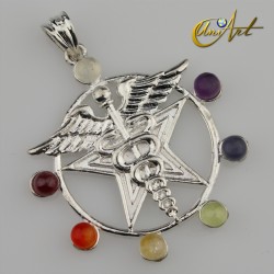Chakras stones Caduceus of Mercury pendant