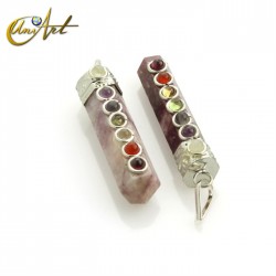 Colgante Punta con las Piedras de los 7 Chakras - Lepidolita