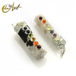 Colgante Punta con las Piedras de los 7 Chakras - Piedra Luna