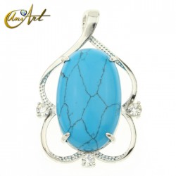 Oval pendant of natural stone classical model - Turquenite