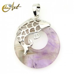 Fish pendant with crystals donut - Amethyst