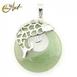 Fish pendant with crystals donut - Green Aventurine