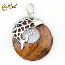 Fish pendant with crystals donut - Tiger Eye