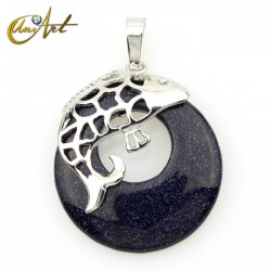 Fish pendant with crystals donut - Lilac Sand Stone