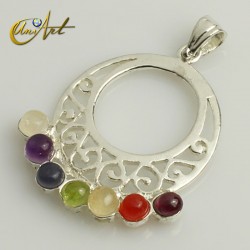 Seven chakras stones pendant, circular - Model 1