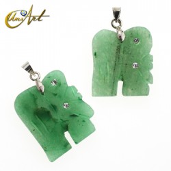 Elephant Pendant with zirconia - Green Aventurine