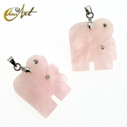 Elephant Pendant with zirconia - Rose Quartz