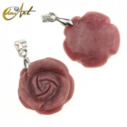 Natural stones rose carved pendant - Rhodonite