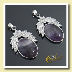 Oval pendant in Natural Stone Shield Model - Amethyst