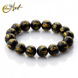 Black Agate mantra bracelet - 12 mm