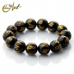 Pulsera mantra de Ágata Negra - 14 mm
