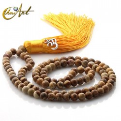 Jasper Tibetan Buddhist Mala with OM - Picture Jasper