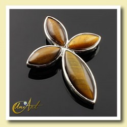 Cruciform Pendant with Tiger Eye, Rose Quartz or Abalone Shell - Tiger Eye