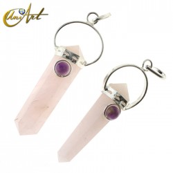Doble pointed rose quartz pendant with natural gem - Amethyst