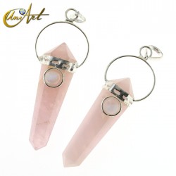 Doble pointed rose quartz pendant with natural gem - Moonstone