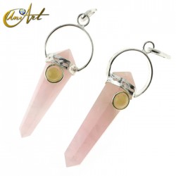 Doble pointed rose quartz pendant with natural gem - Peridot