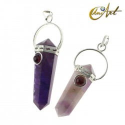 Amethyst double-ended tip pendant with natural stone - Garnet