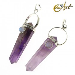 Amethyst double-ended tip pendant with natural stone - Moonstone